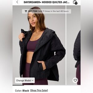Fabletics Daydreamer+ Black Quilted Hooded Puffer Jacket